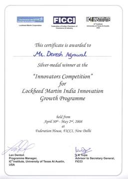 Innovators Competition Certificate